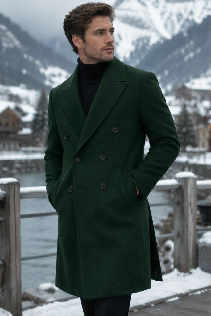 Premium Emerald Green Overcoat for Men-Front
