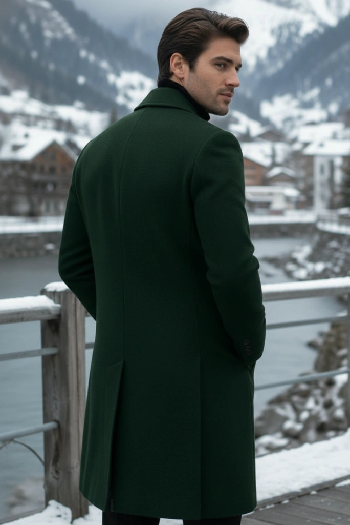 Green Winter Overcoat for Men-Back2
