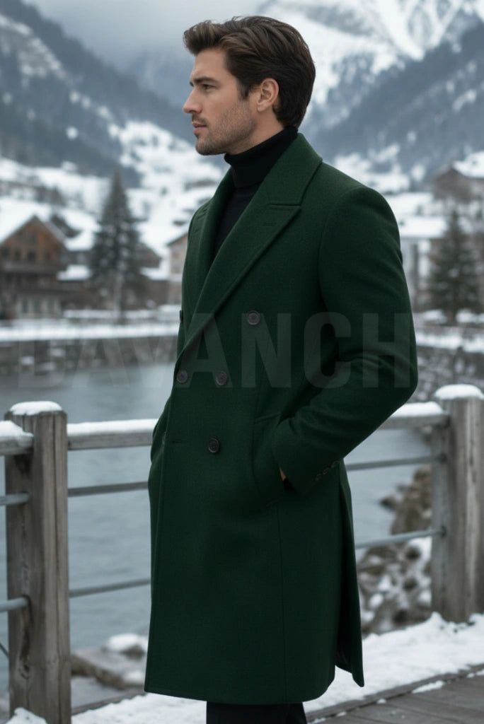 Emerald Green Overcoat Men-Side