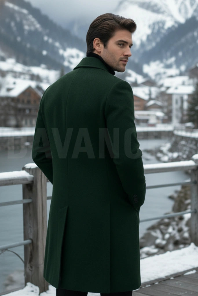 Tweed Long Coat Men-Back