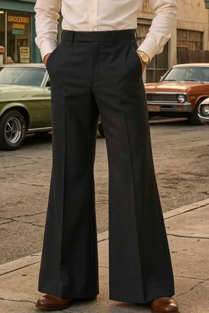 Vintage 1970s Inspired Black Pants Close View