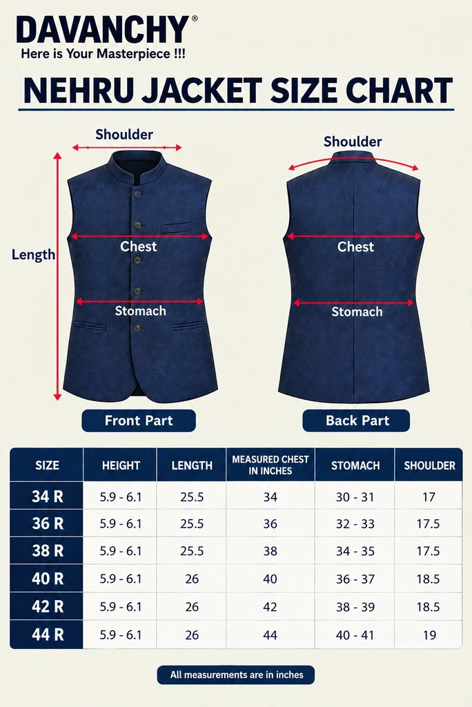 Ready-made waistcoat-jacket-size chart