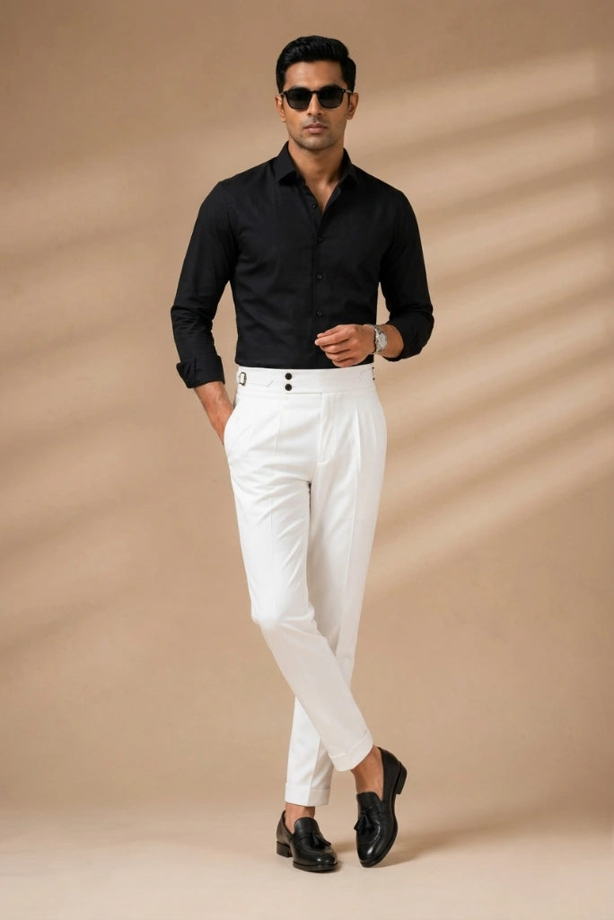 White Trouser Front Pleat Detail