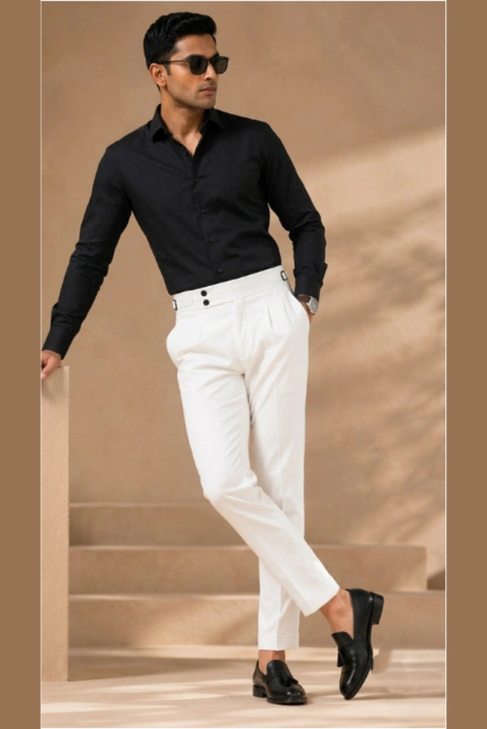 White Trouser Front Style Double Pleat 