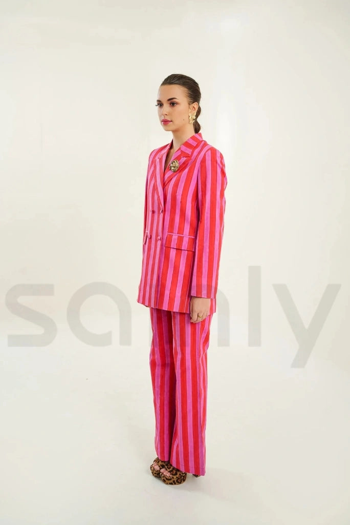 Trendy women red and pink coordinated set for outings-side