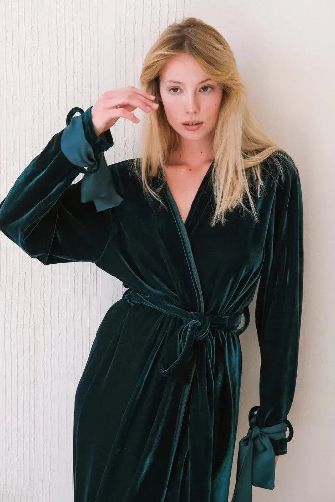 Women green velvet dress
