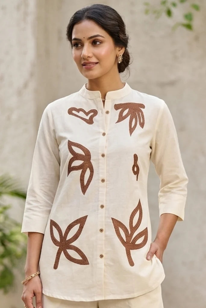 Women embroidered coord set half front pose