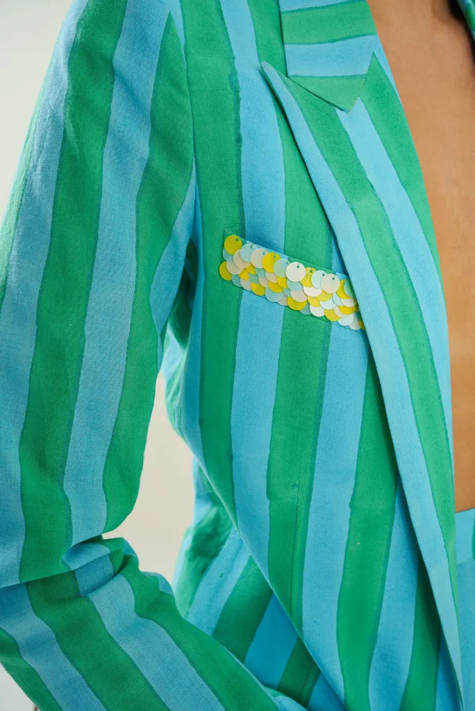 Women green and blue co ord set for vacation and daily wear
