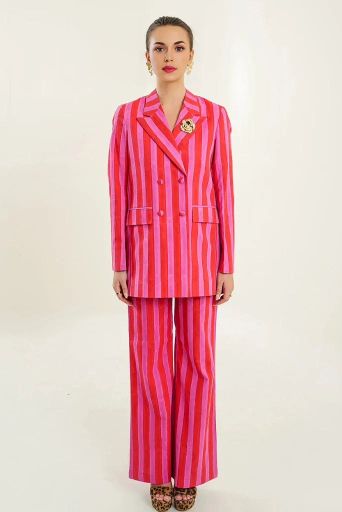 Women red and pink two piece co ord set for casual wear