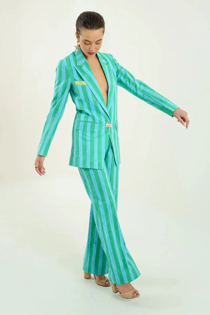 Women two piece green and blue co ord set for casual wear-side