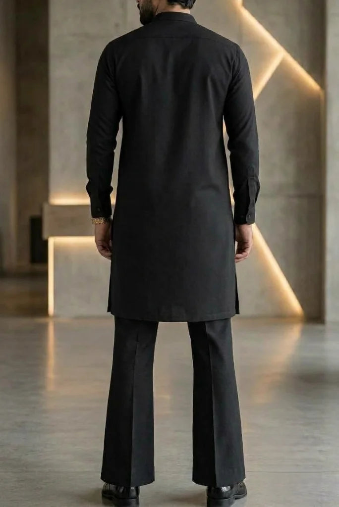 black bootcut kurta pajama men  back