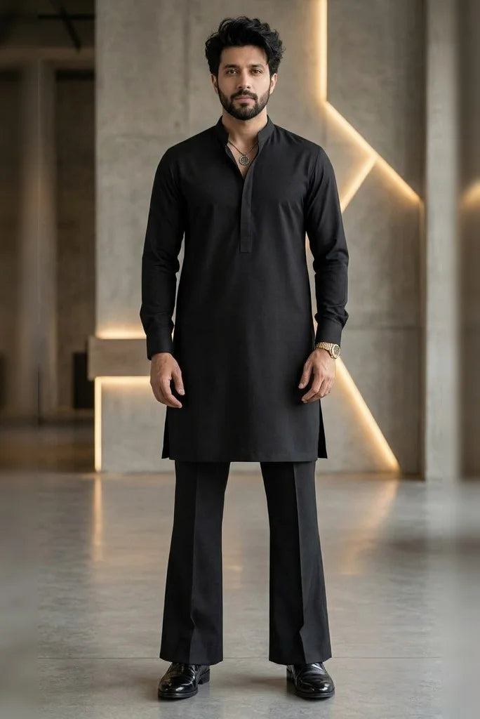black bootcut kurta pajama men front