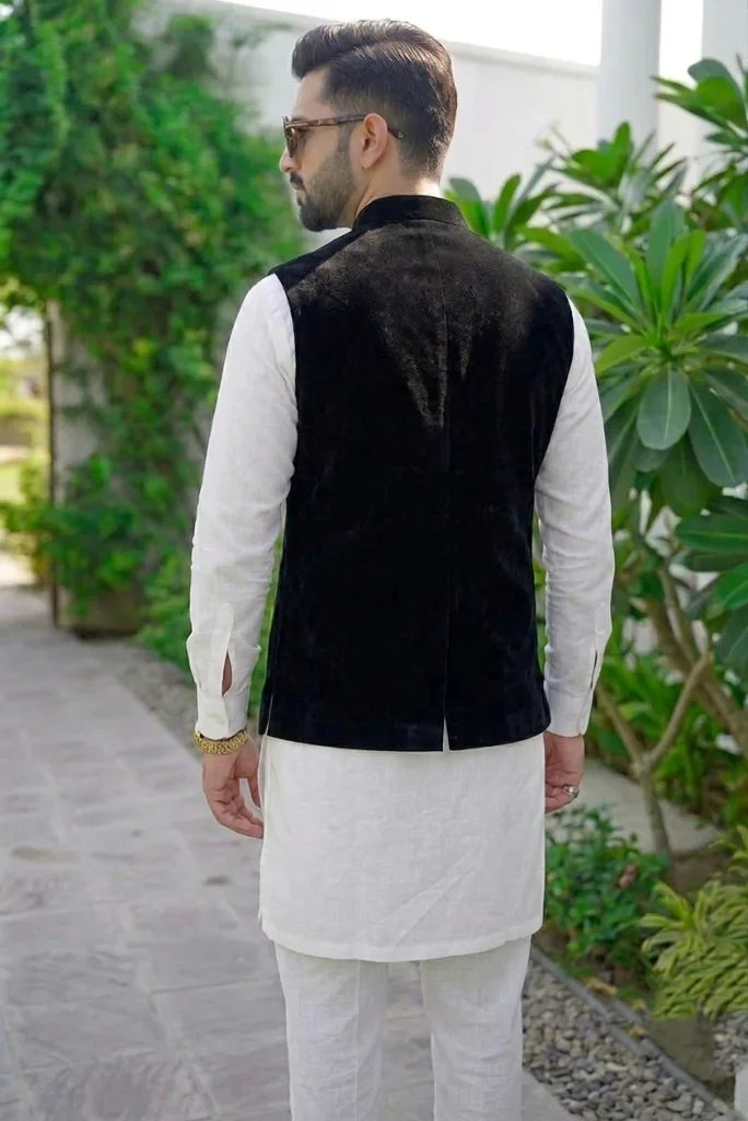 black velvet waist coat for men back side