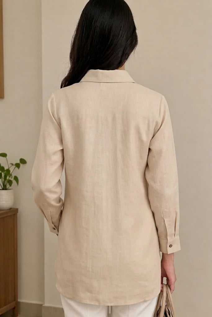floral hand-embroidered top with removable inner lining_women_s fusion wear_Davanchy India back view