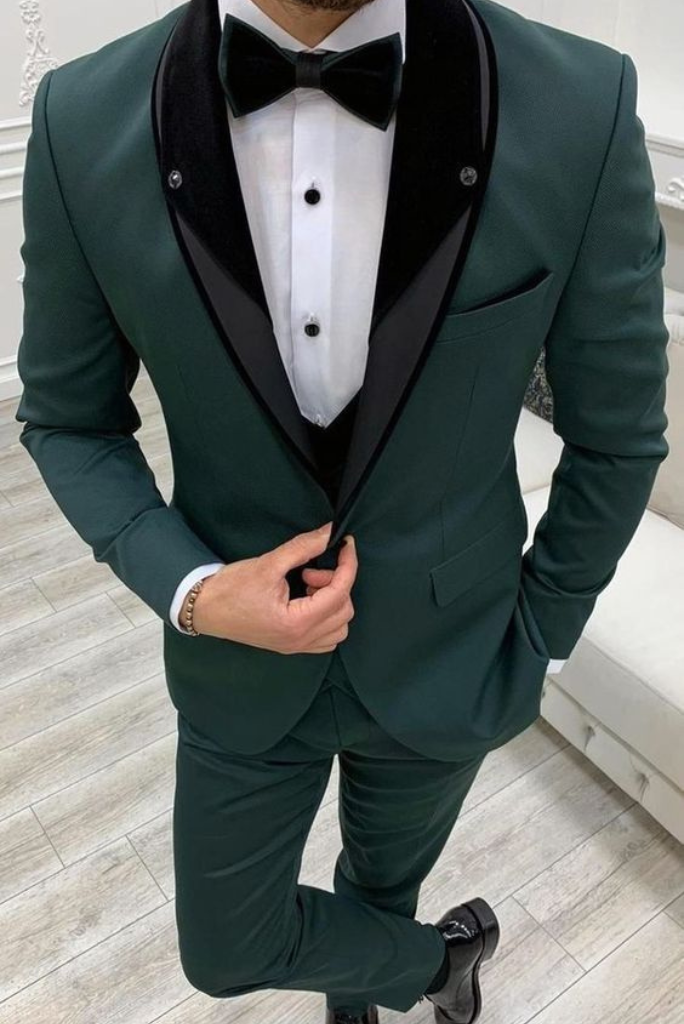 men green 3 piece luxury wedding and party wear suit-Front