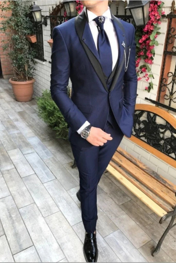 blue luxury wedding wear suit for groomsmen-Front