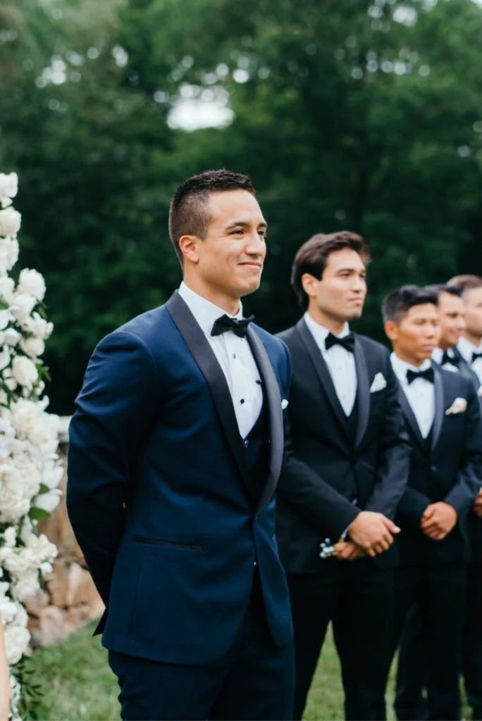 men's blue wedding groom three piece suit-Front