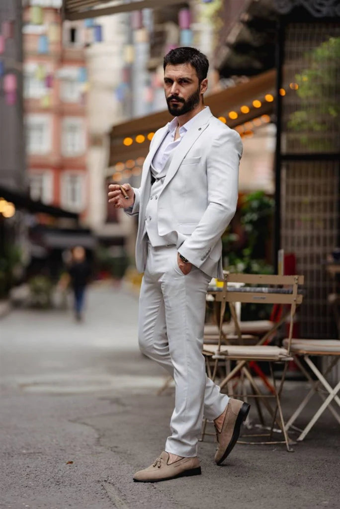 men grey wedding groom grey suit-Front