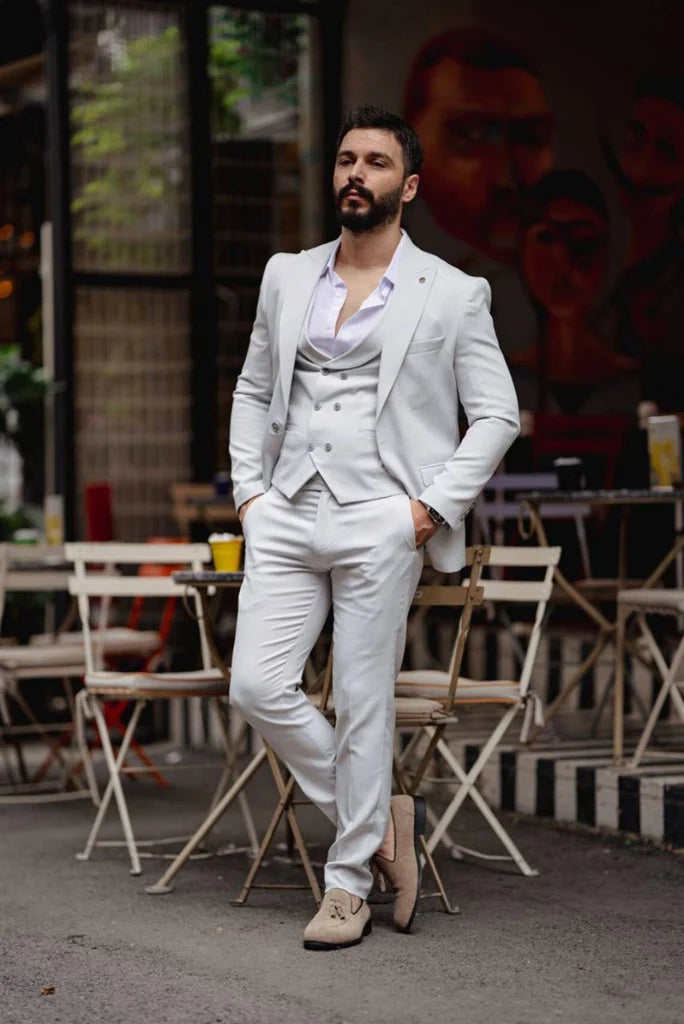 men grey office wear and wedding wear suit-Front