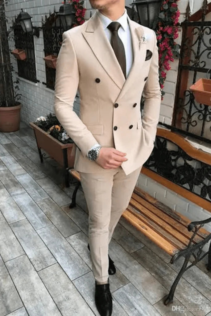 men ivory double breasted two piece suit-front