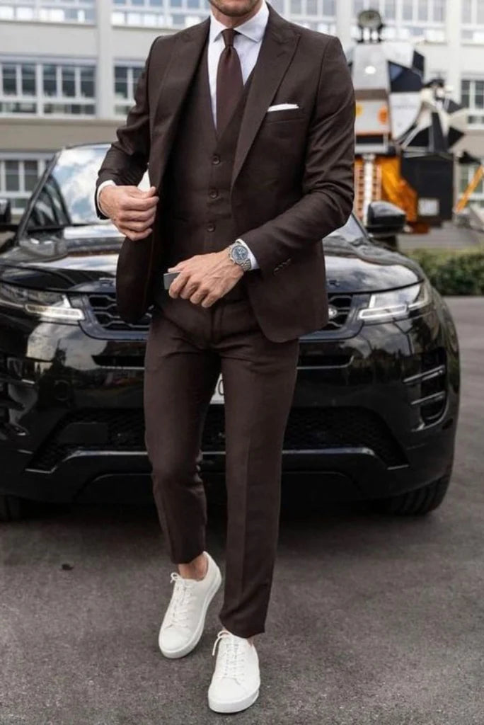 men brown party wear wedding suit-Front