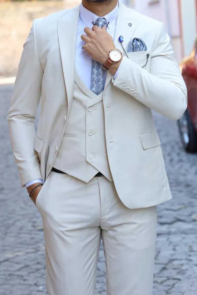men off white tuxedo party wear suit-Front