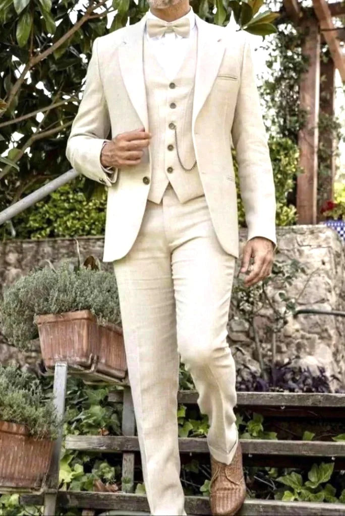 men night partywear beige suit-Front