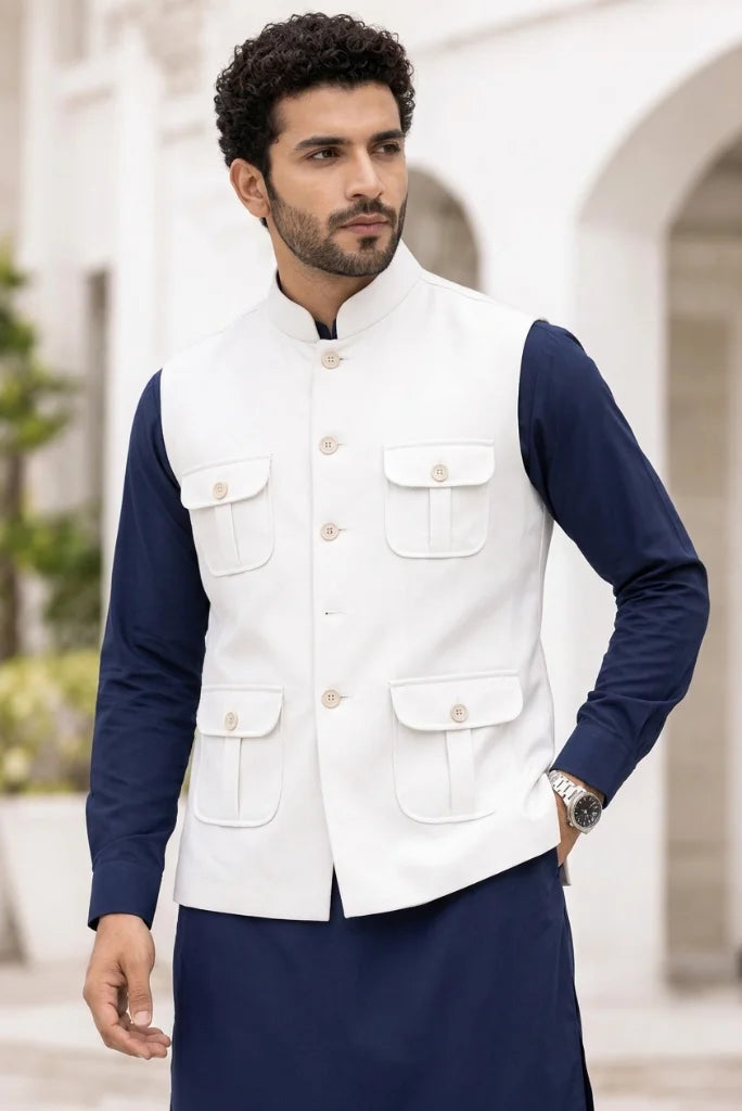 nehru jacket four front pockets and flexible 4-way stretch for comfortable styling front view