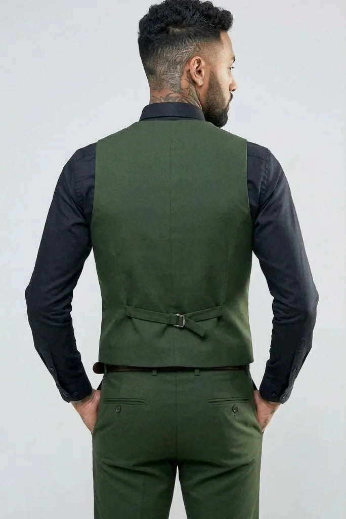 olive green waistcoat for men Back view